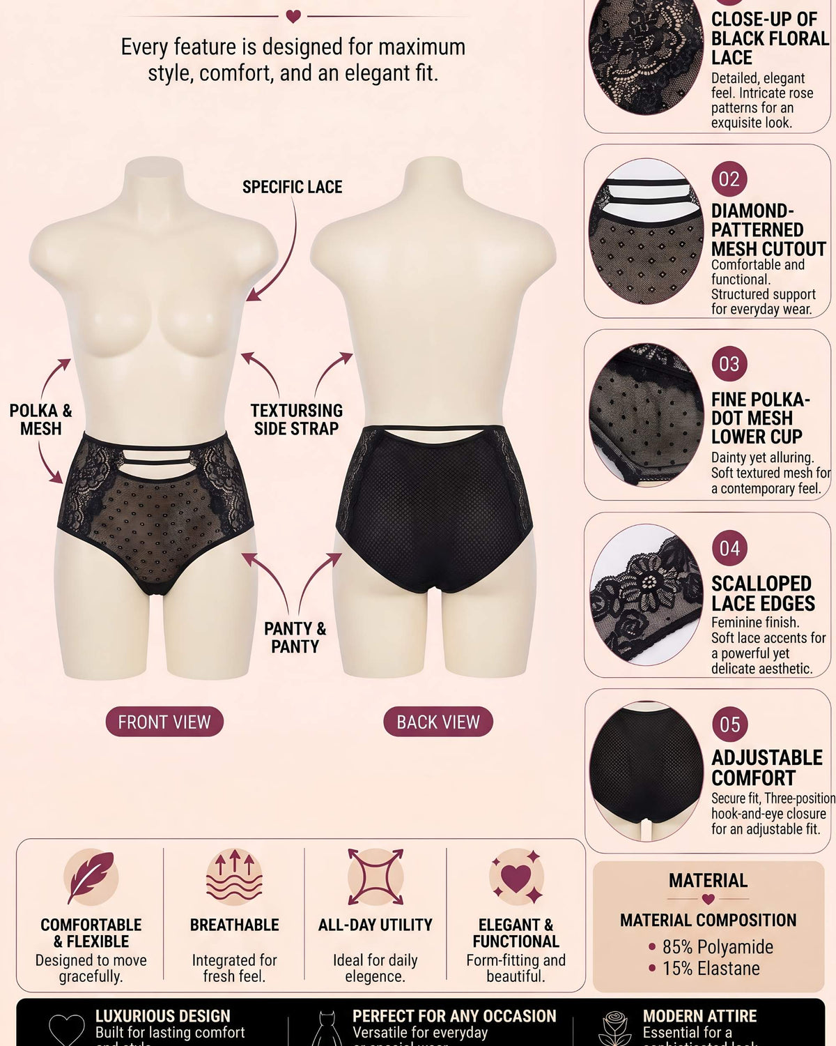 Linsori Midnight Lace Boxer Brief -  Product detail view
