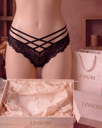 Linsori Midnight Lace Strap Thong - Mannequin View
