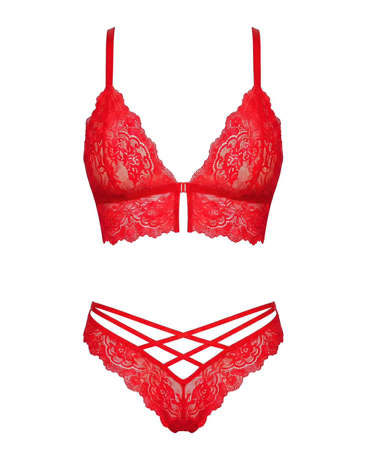 Linsori Scarlet Lace Half Cor Floral Lace Set - White background view