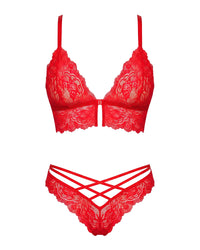 Linsori Scarlet Lace Half Cor Floral Lace Set - White background view