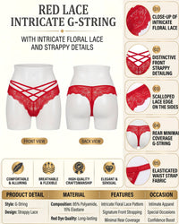 Linsori Crimson Lace Strap Floral Lace Thong -  Product detail view