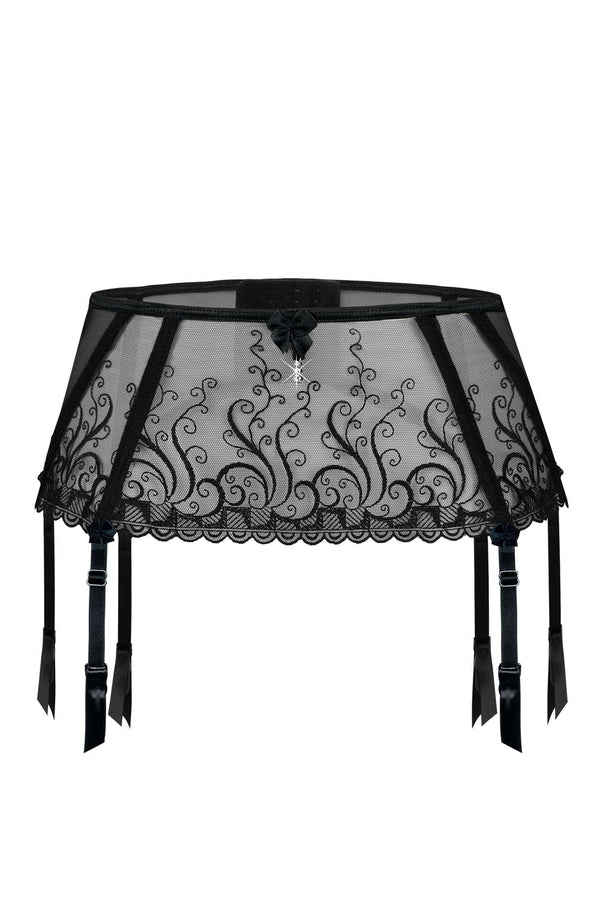 Linsori Noir Embroidered Suspender Belt - side view