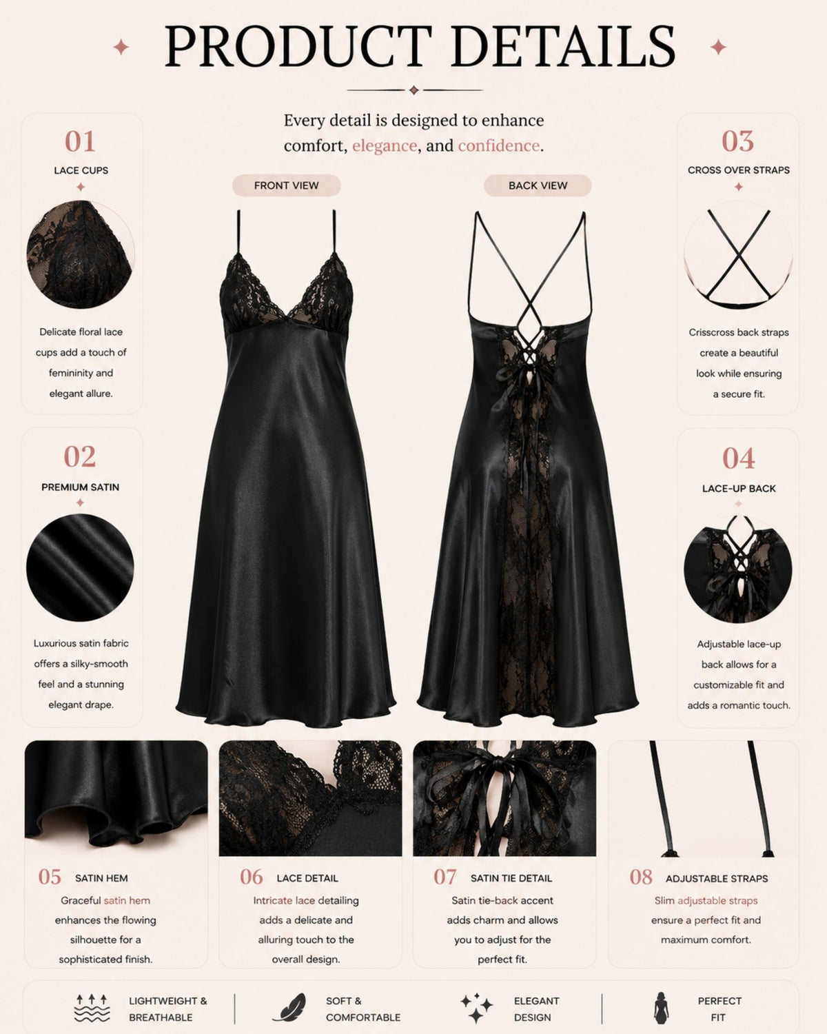 Linsori Midnight Lace Trailing Gown -  Product detail view