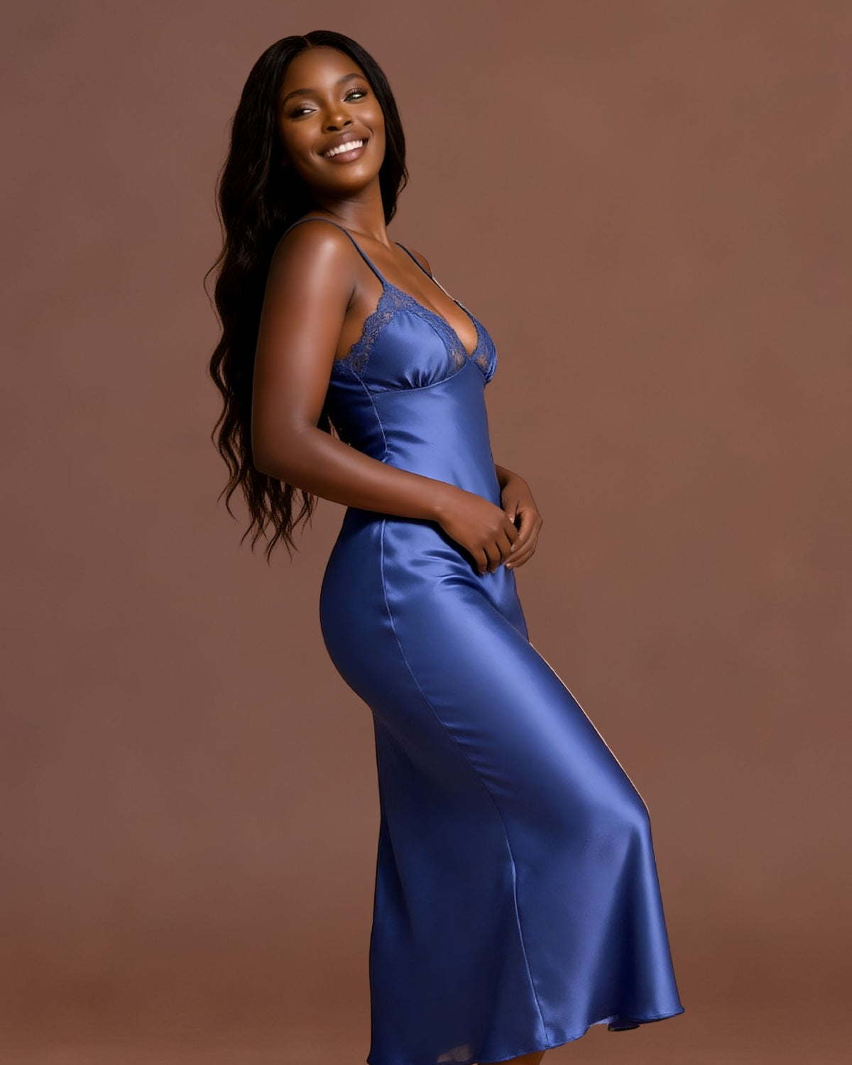 Linsori Sapphire Lace Trailing Gown -  Right view