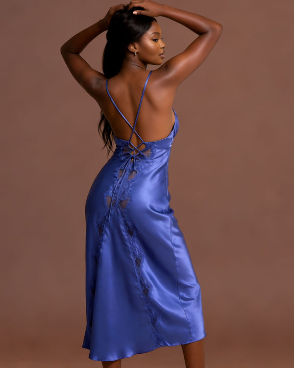 Linsori Sapphire Lace Trailing Gown -  back view