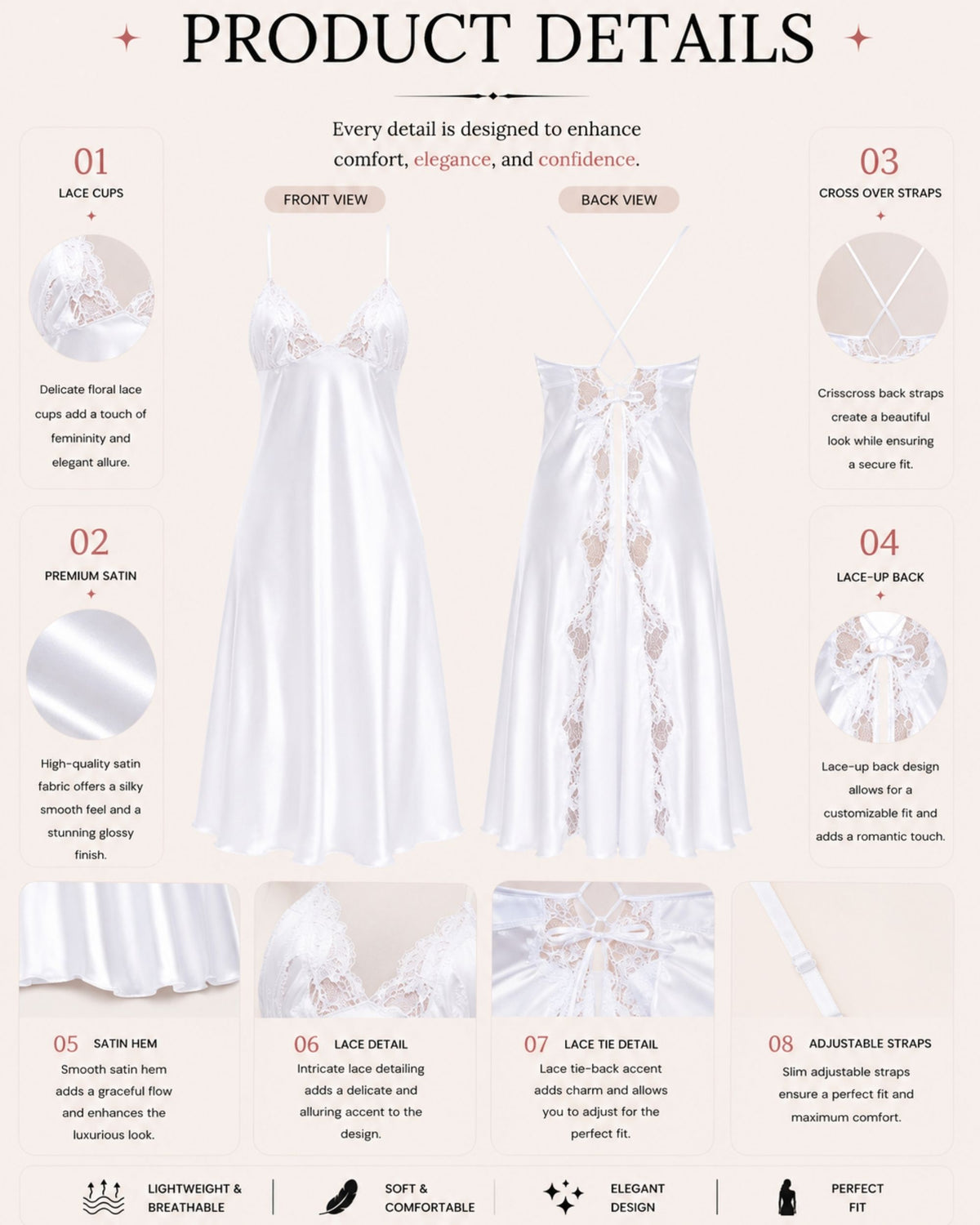 Linsori Pearl Charmeuse Gown with Lace Train -  Product detail view