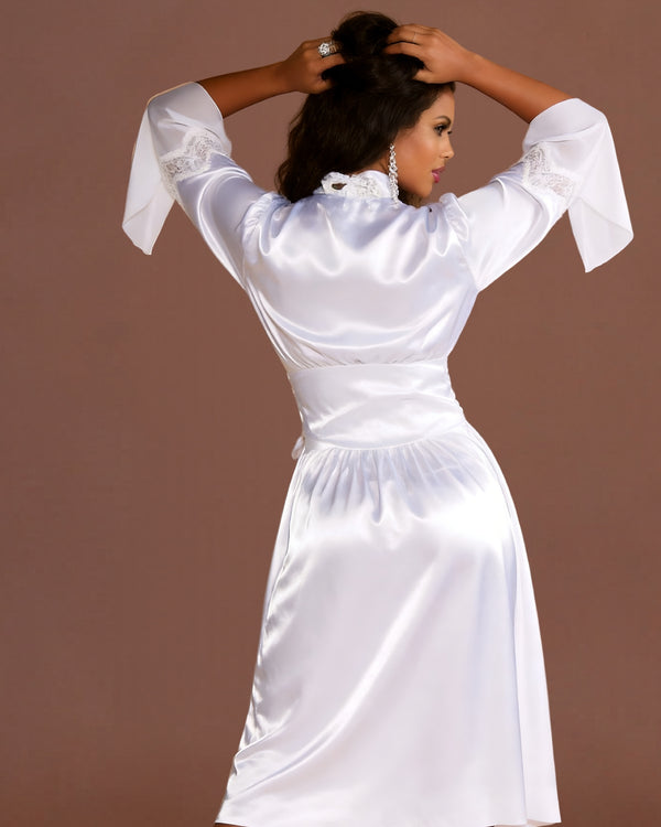 linsori - Pearl Charmeuse Lace Long Robe Plus Size - back view 