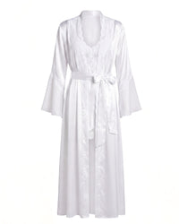 linsori - Pearl Charmeuse Lace Long Robe Plus Size - white background