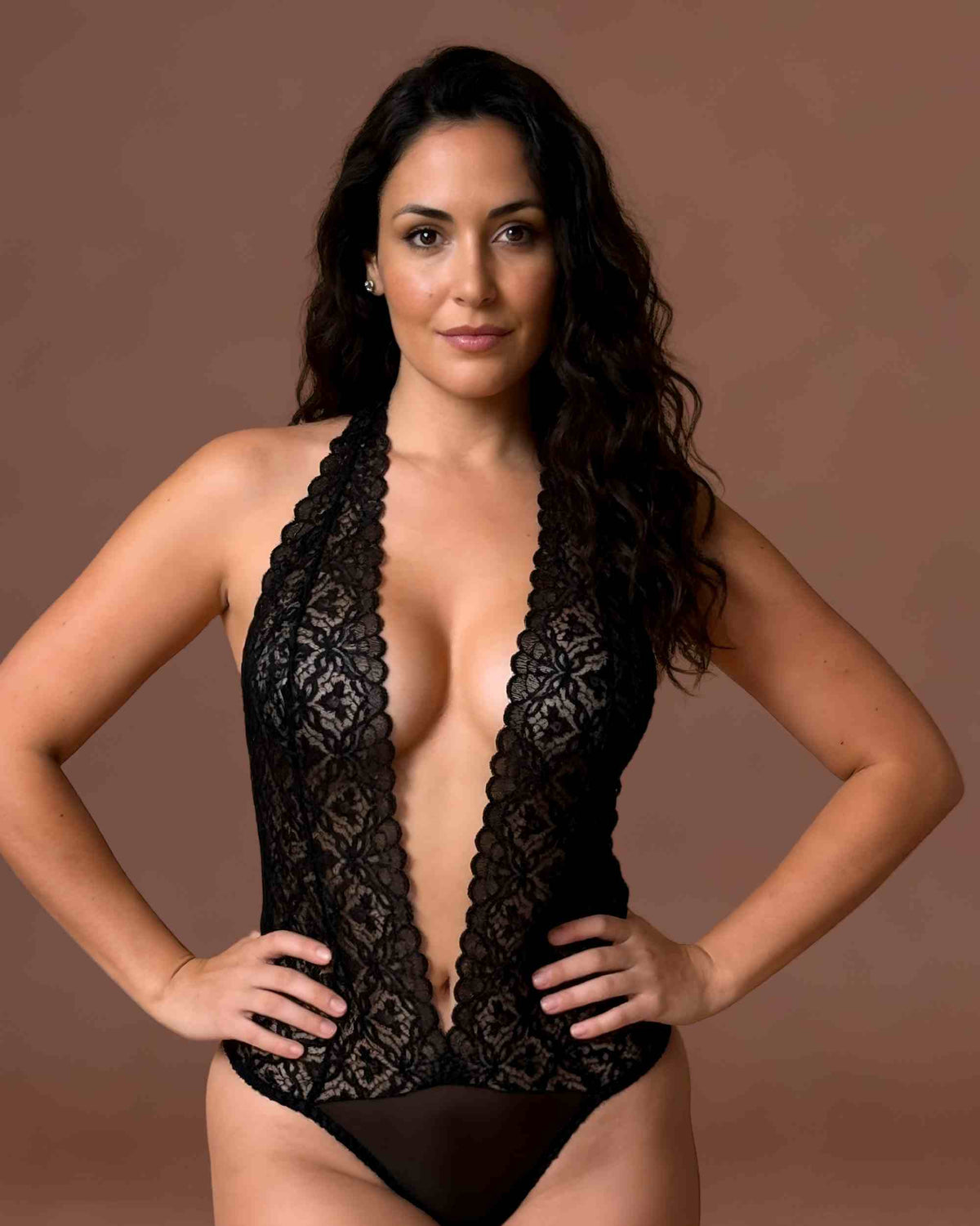 Linsori Rhinestone Lace Teddy in Midnight  - Front view 