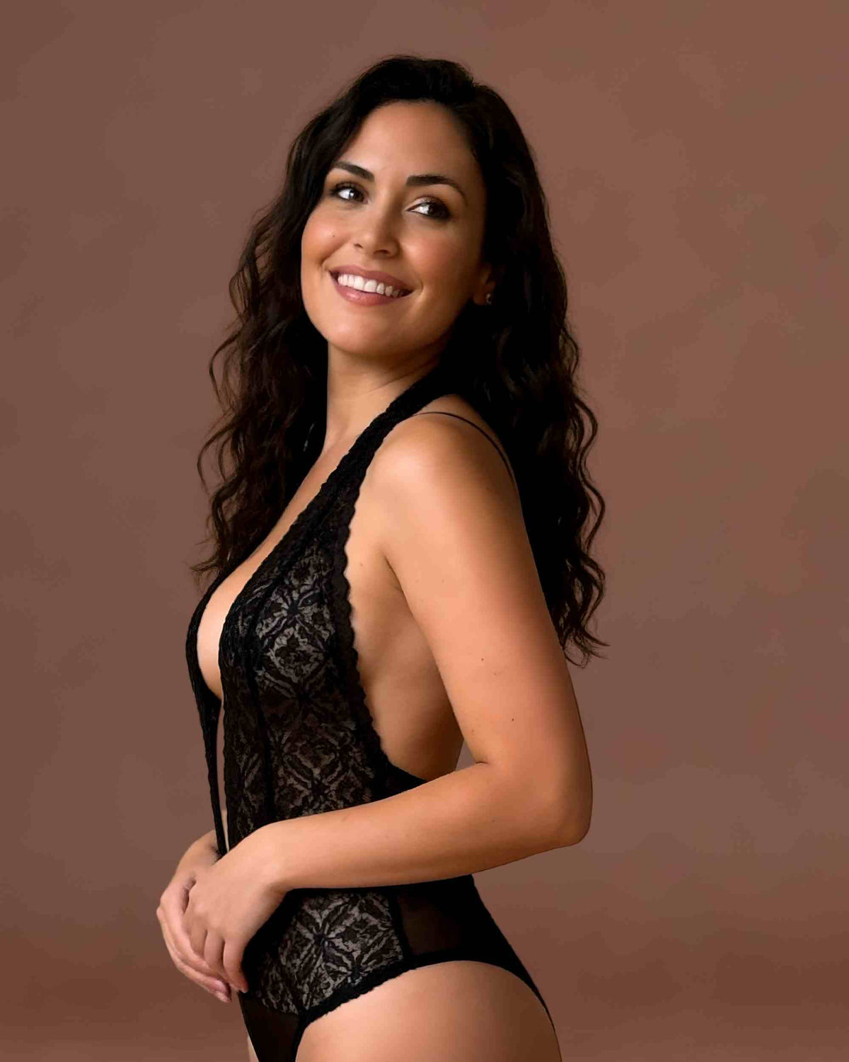 Linsori Rhinestone Lace Teddy in Midnight  -  Left view