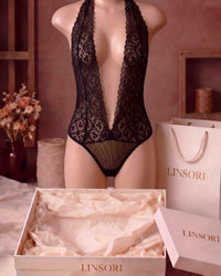 Linsori Rhinestone Lace Teddy in Midnight  - Mannequin View