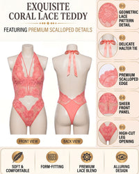 Linsori Coral Floral Halter Teddy -  Product detail view