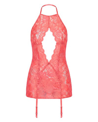 Linsori Coral Gartered Lace Chemise - White background view