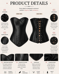 Linsori Noir Satin Sweetheart Corset Set -  Product detail view