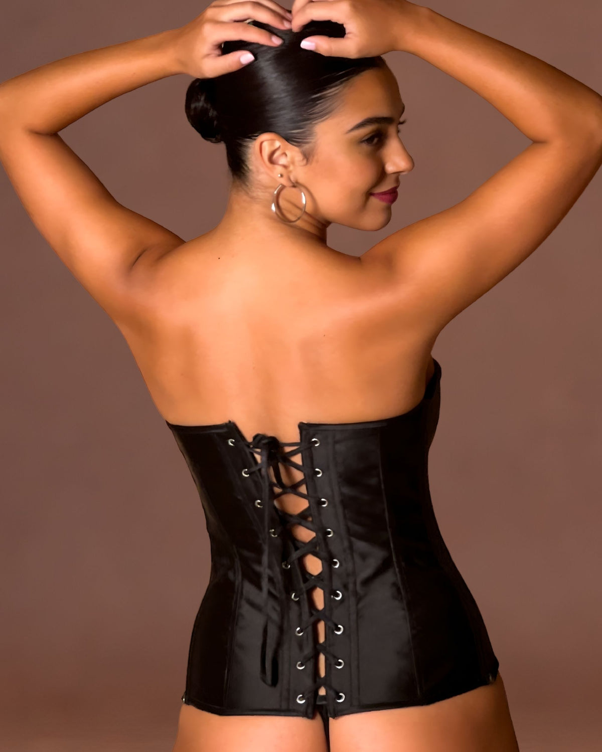 Linsori Noir Satin Sweetheart Corset Set -  back view