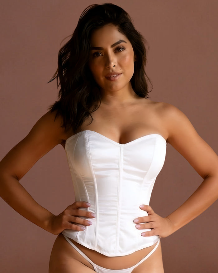 linsori - Pearl Satin Sweetheart Corset Set - front view