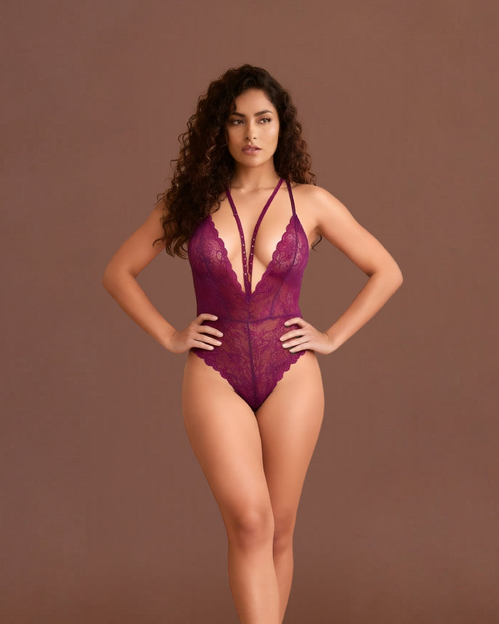 Linsori Amethyst Diamante Crossover Teddy - Front view 