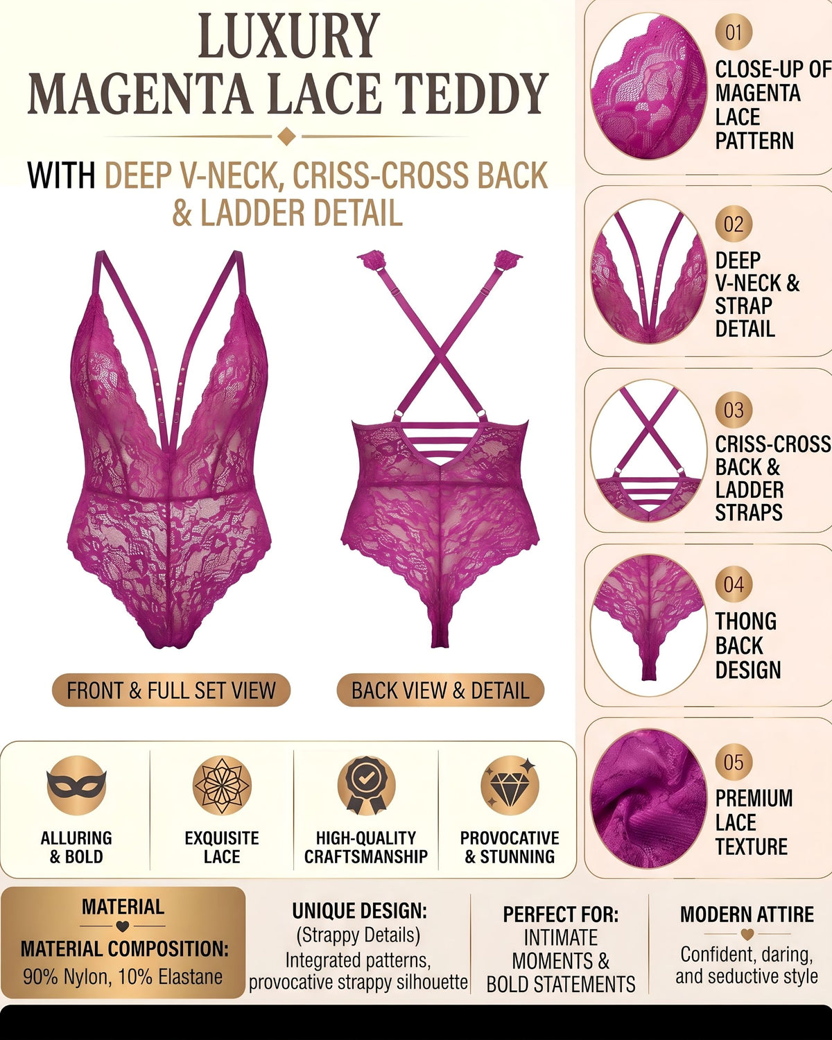 Linsori Amethyst Diamante Crossover Teddy -  Product detail view
