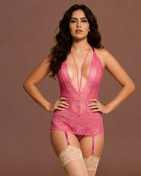 Linsori Rose Rhinestone Gartered Chemise - Front view 