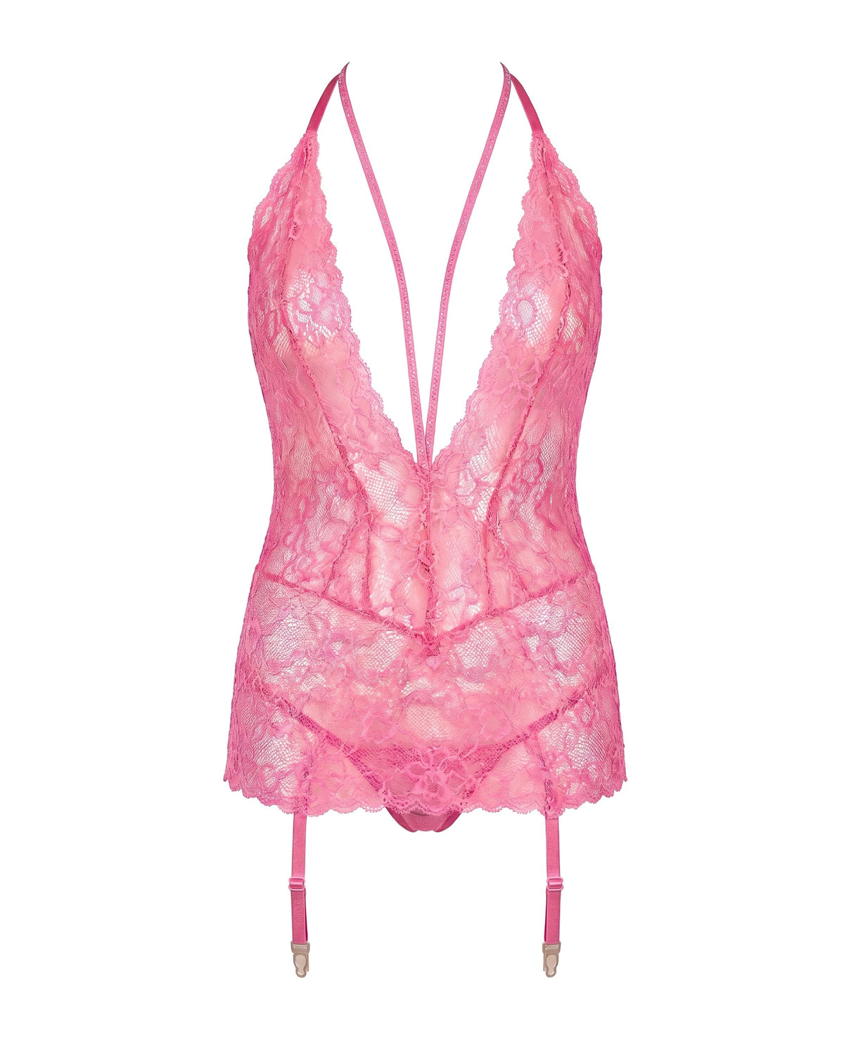 Linsori Rose Rhinestone Gartered Chemise - White background view