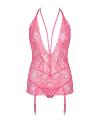 Linsori Rose Rhinestone Gartered Chemise - White background view