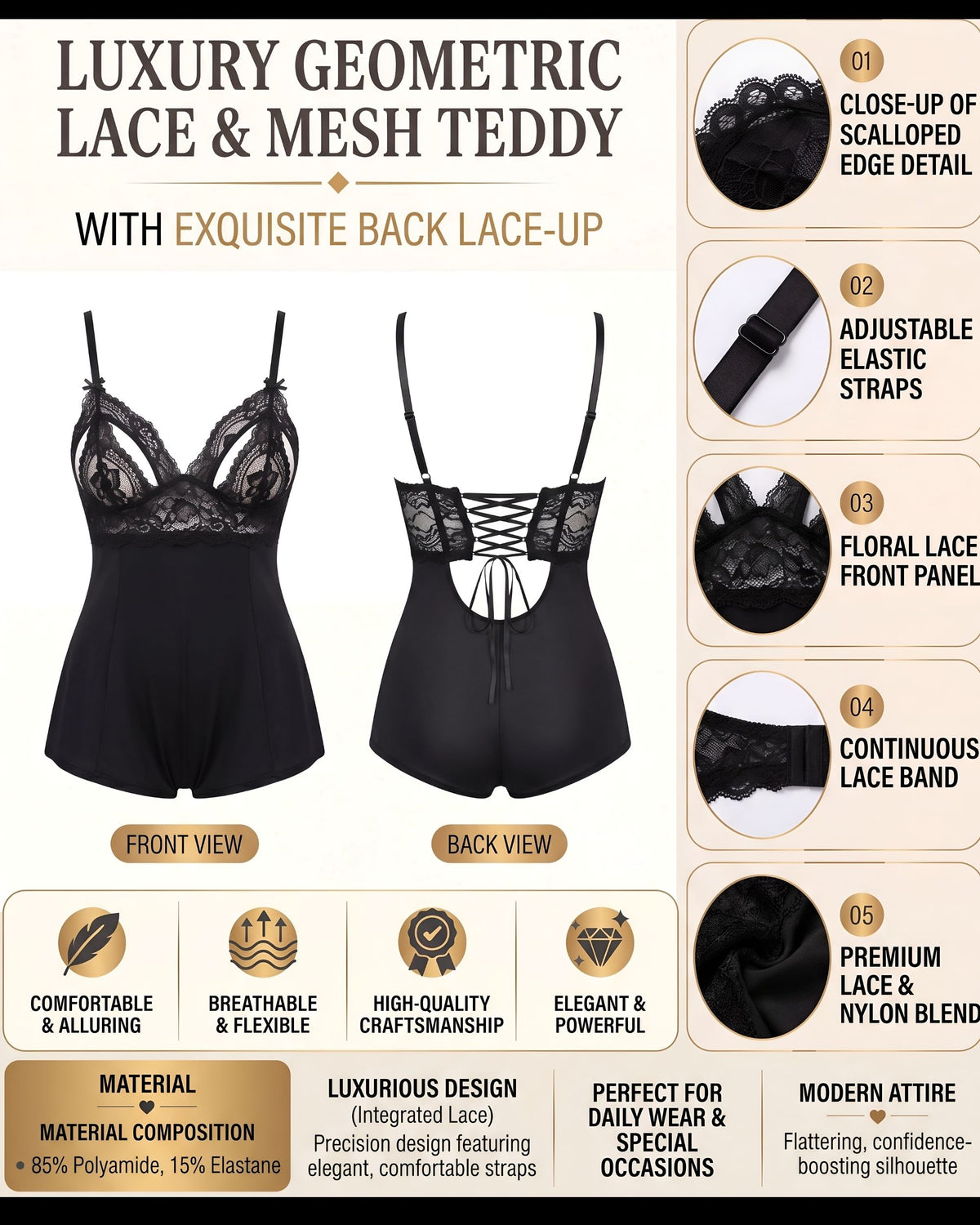 Linsori Sapphire Rhinestone Gartered Chemise -  Product detail view