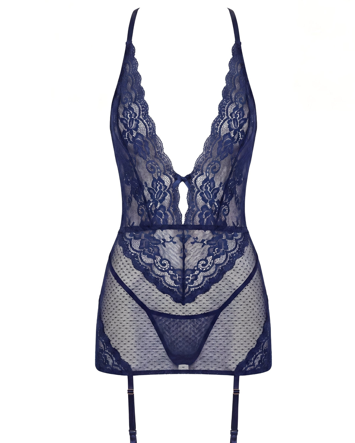 Linsori Sapphire Floral Gartered Chemise - White background view