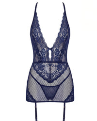 Linsori Sapphire Floral Gartered Chemise - White background view