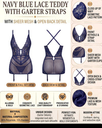 Linsori Sapphire Floral Gartered Chemise -  Product detail view
