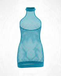 Linsori Turquoise Fishnet Halter Chemise - White background view