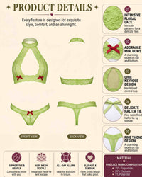 linsori - Lime Lace Open Back Floral Lace Set - product detail