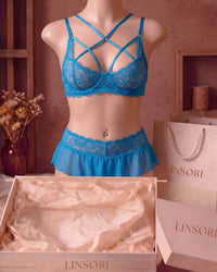 Linsori Turquoise Lace Crop & Skirt Set - Mannequin View