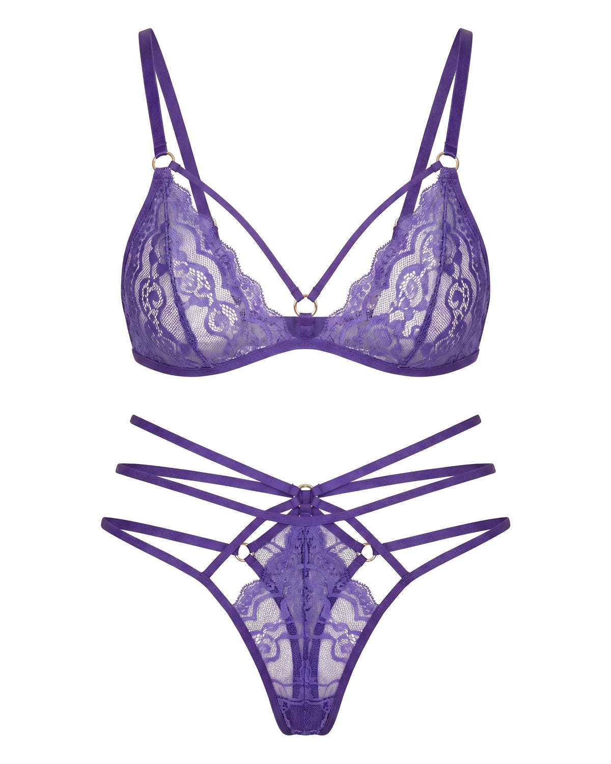 Linsori Plum Lace Two Piece Floral Lace Set - White background view