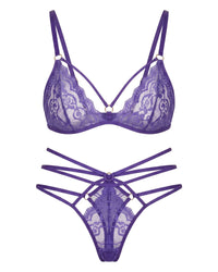 Linsori Plum Lace Two Piece Floral Lace Set - White background view