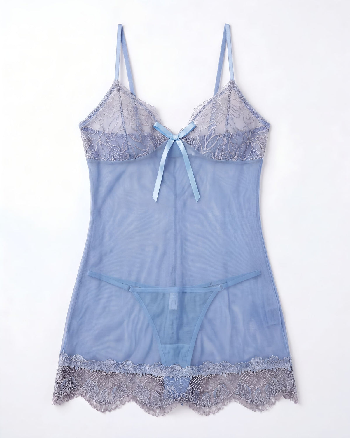 Linsori Azure Lace Eyelash Babydoll - White background view