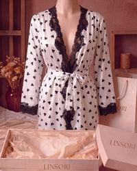 Linsori Charmeuse Heart Print Kimono Robe - Mannequin View