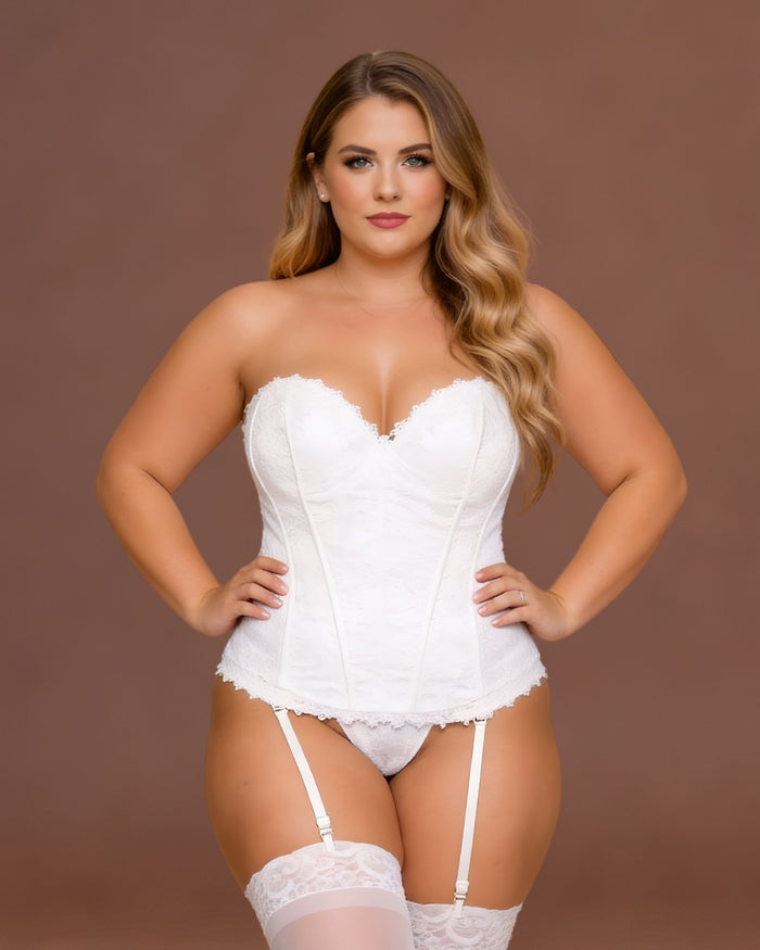 Linsori Pearl Sweetheart Lace Corset Set - Front view 