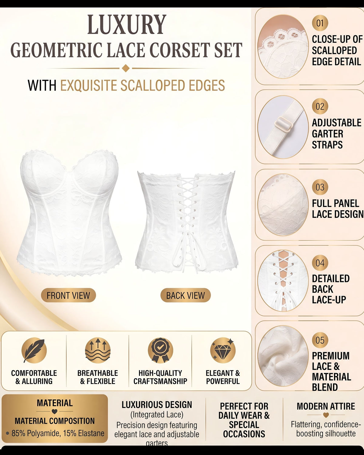Linsori Pearl Sweetheart Lace Corset Set -  Product detail view
