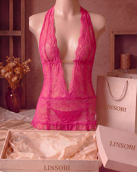 Linsori Hot Pink Rhinestone Babydoll - Mannequin View