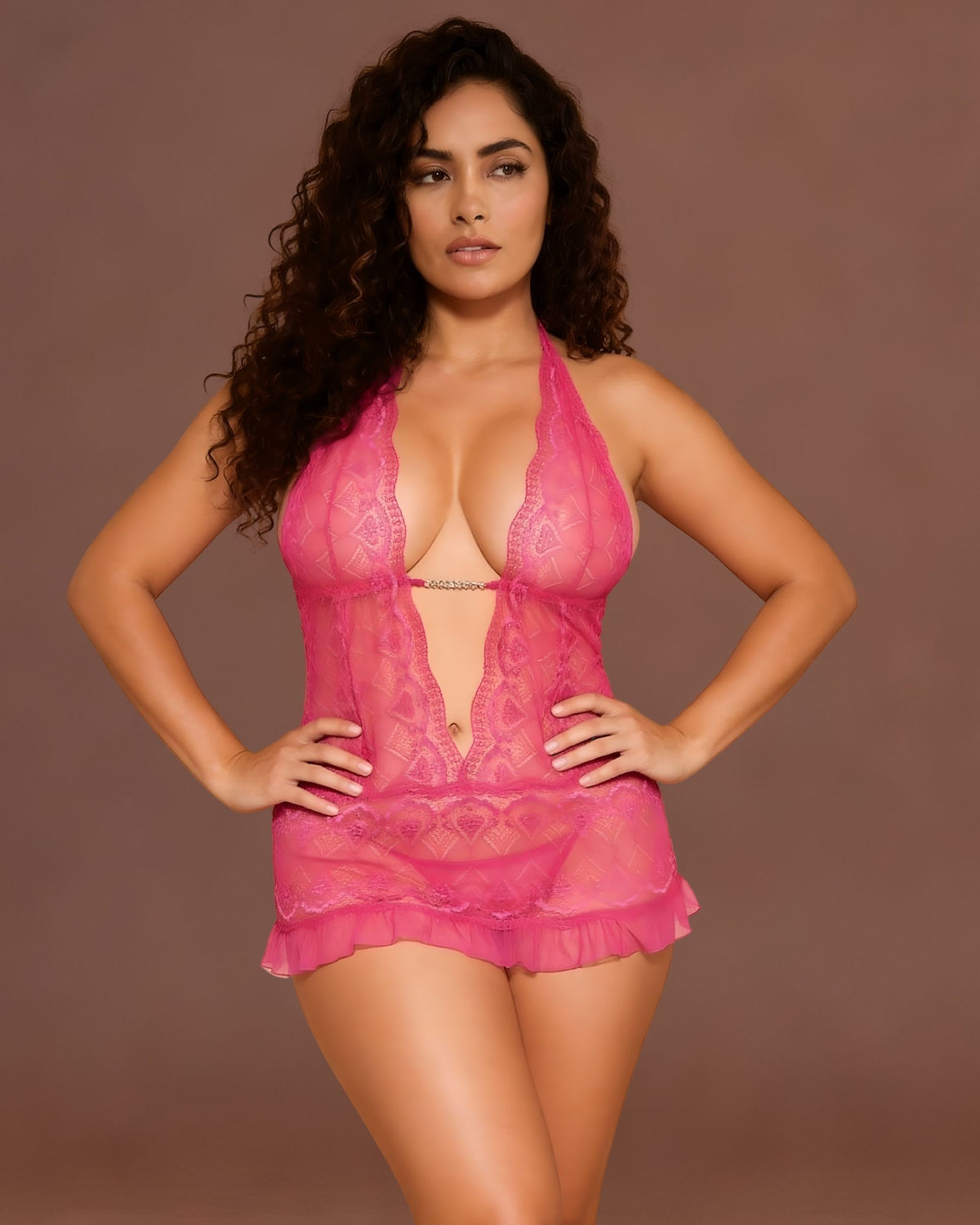 Linsori Hot Pink Rhinestone Babydoll - Front view 