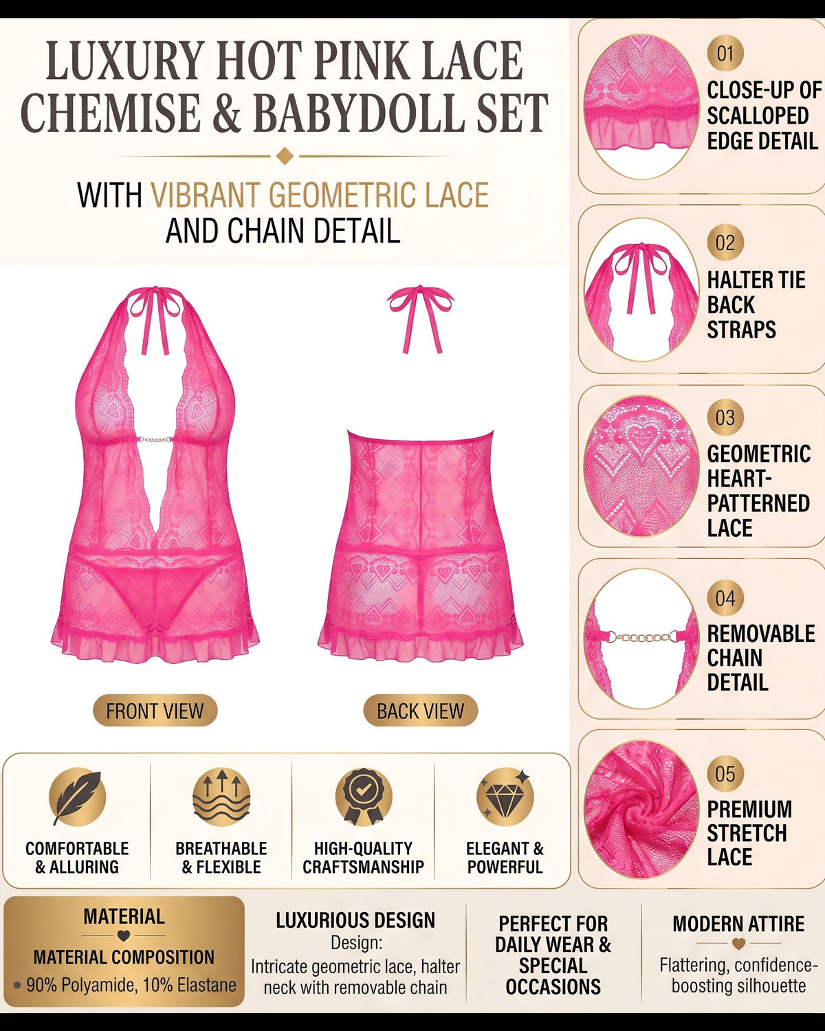 Linsori Hot Pink Rhinestone Babydoll -  Product detail view