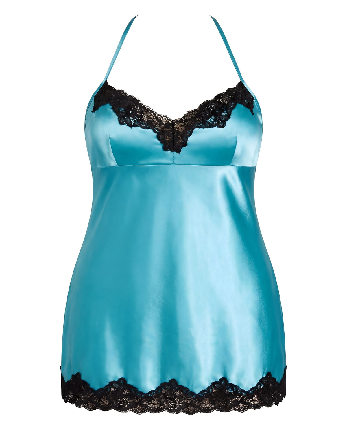 Linsori Peacock Charmeuse Scalloped Lace Chemise - White background view