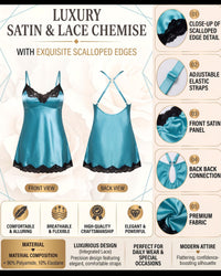 Linsori Peacock Charmeuse Scalloped Lace Chemise -  Product detail view