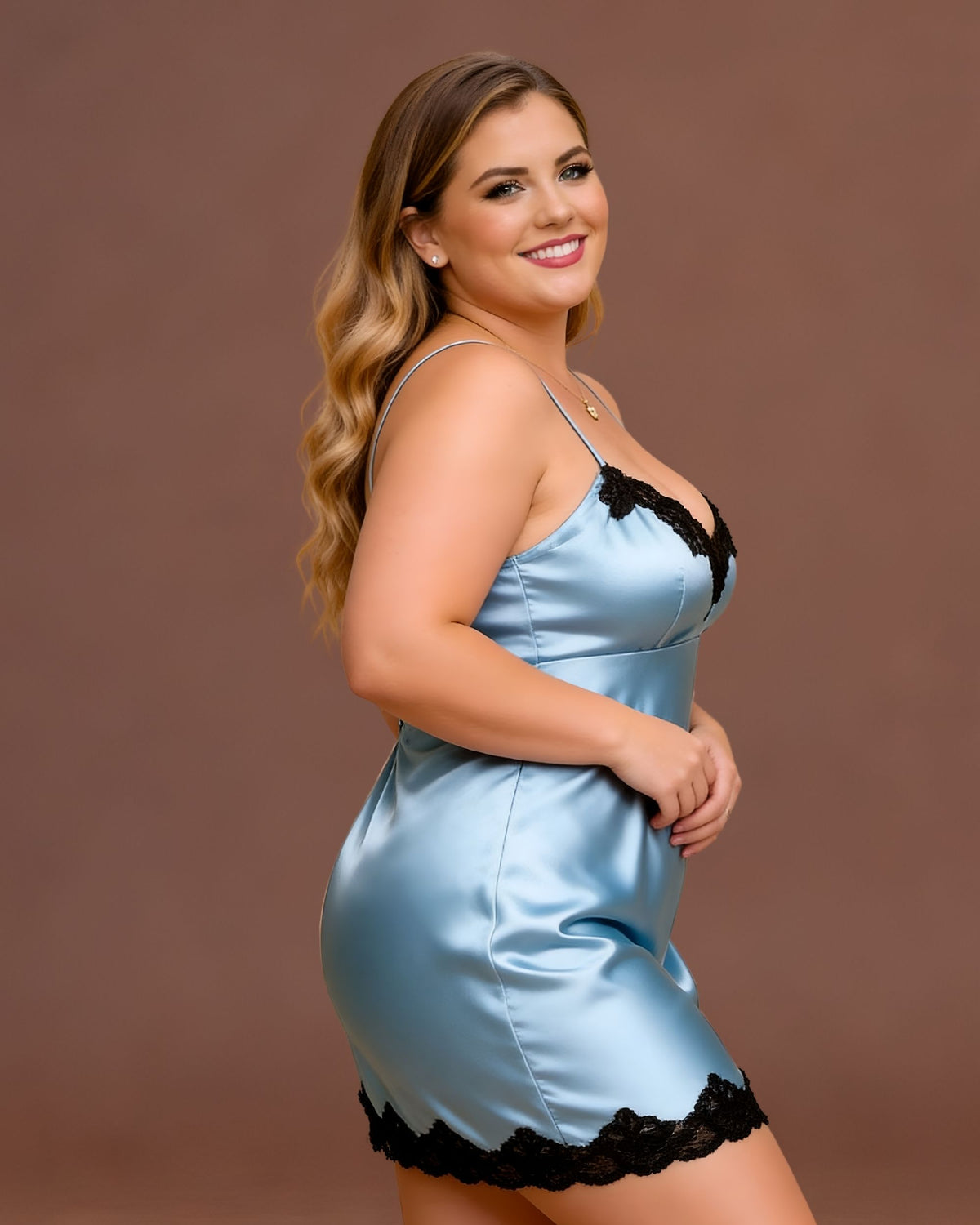 Linsori Peacock Charmeuse Scalloped Lace Chemise -  Right view