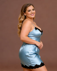 Linsori Peacock Charmeuse Scalloped Lace Chemise -  Right view
