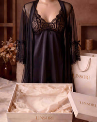 Linsori Midnight Lace Three-Piece Babydoll Set - Mannequin View