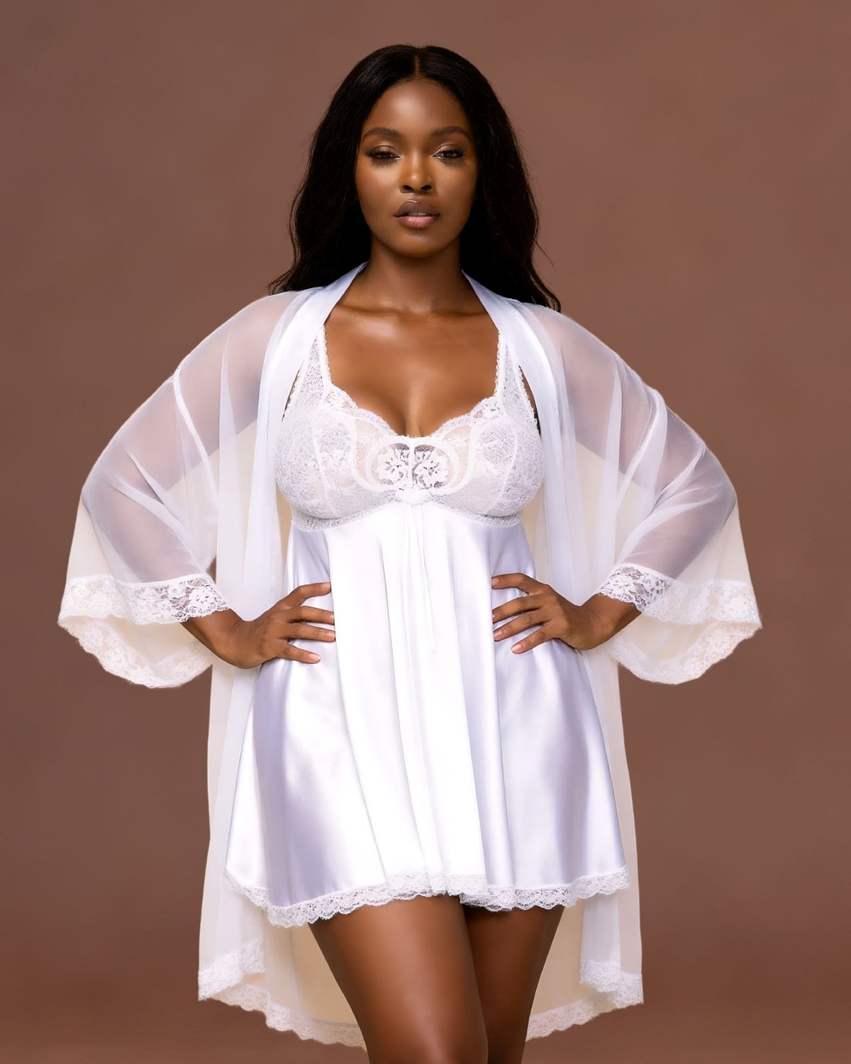 Linsori Pearl Three-Piece Babydoll Peignoir Set - Front view 