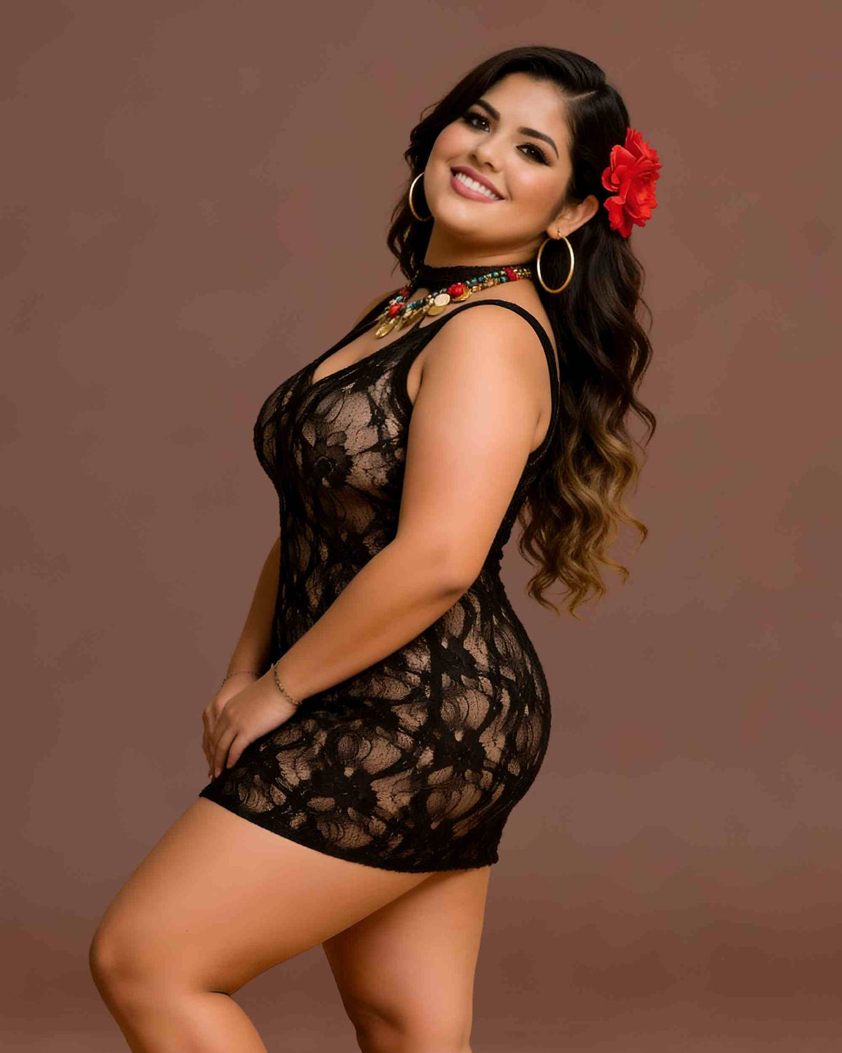 linsori - Noir Lace Keyhole Chemise - left view