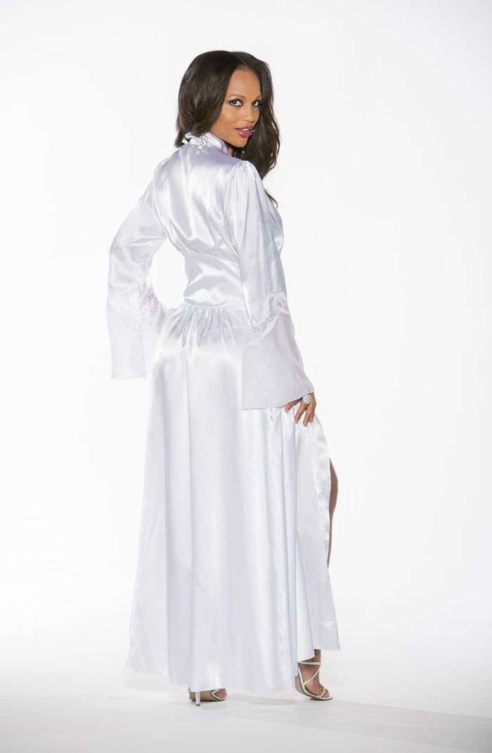 Linsori Pearl Charmeuse Lace Long Robe - detail view