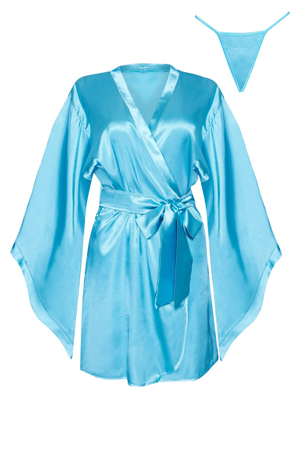 Linsori Azure Satin Peignoir Collection - detail view